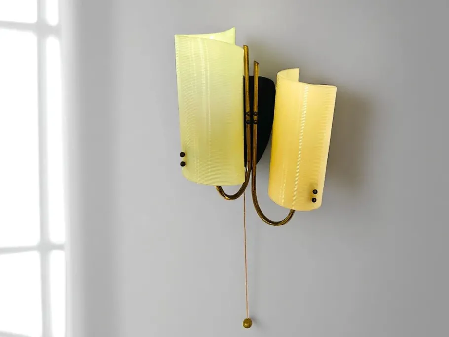 Clearance Pamono Mid-Century Modern Double Light Wall Sconce Lamp with Pulling Cord, 1970s