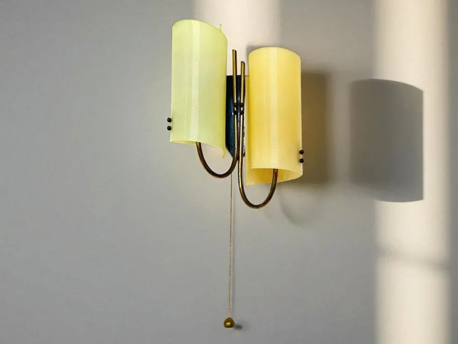 Clearance Pamono Mid-Century Modern Double Light Wall Sconce Lamp with Pulling Cord, 1970s