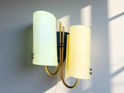 Clearance Pamono Mid-Century Modern Double Light Wall Sconce Lamp with Pulling Cord, 1970s