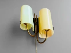 Clearance Pamono Mid-Century Modern Double Light Wall Sconce Lamp with Pulling Cord, 1970s