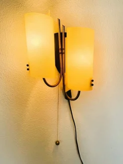 Clearance Pamono Mid-Century Modern Double Light Wall Sconce Lamp with Pulling Cord, 1970s