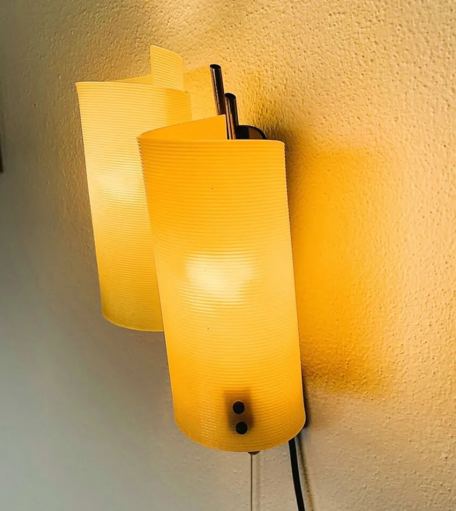 Clearance Pamono Mid-Century Modern Double Light Wall Sconce Lamp with Pulling Cord, 1970s