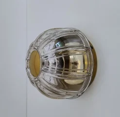 Discount Pamono Mid-Century Modern Glass and Brass Wall Sconce or Flush Mount from Glashütte Limburg, Germany, 1960s