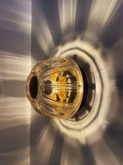 Discount Pamono Mid-Century Modern Glass and Brass Wall Sconce or Flush Mount from Glashütte Limburg, Germany, 1960s