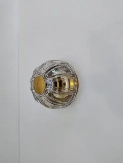 Discount Pamono Mid-Century Modern Glass and Brass Wall Sconce or Flush Mount from Glashütte Limburg, Germany, 1960s