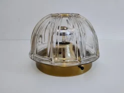 Discount Pamono Mid-Century Modern Glass and Brass Wall Sconce or Flush Mount from Glashütte Limburg, Germany, 1960s