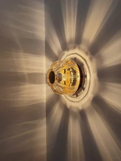 Discount Pamono Mid-Century Modern Glass and Brass Wall Sconce or Flush Mount from Glashütte Limburg, Germany, 1960s