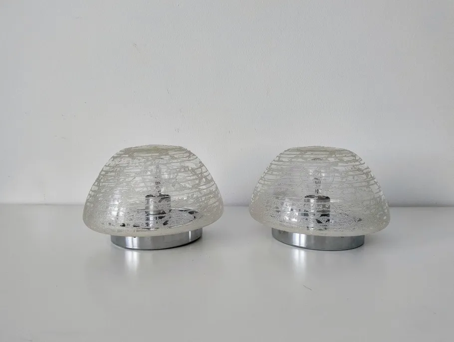 New Pamono Mid-Century Modern Glass Flush Mounts from Hillebrand Lighting, 1960s, Set of 2