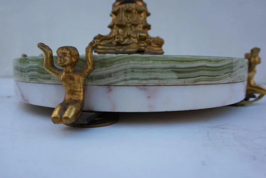 Pamono Mid-Century Modern Hollywood Regency Onyx Marble and Gilt Floor Lamp, 1960s