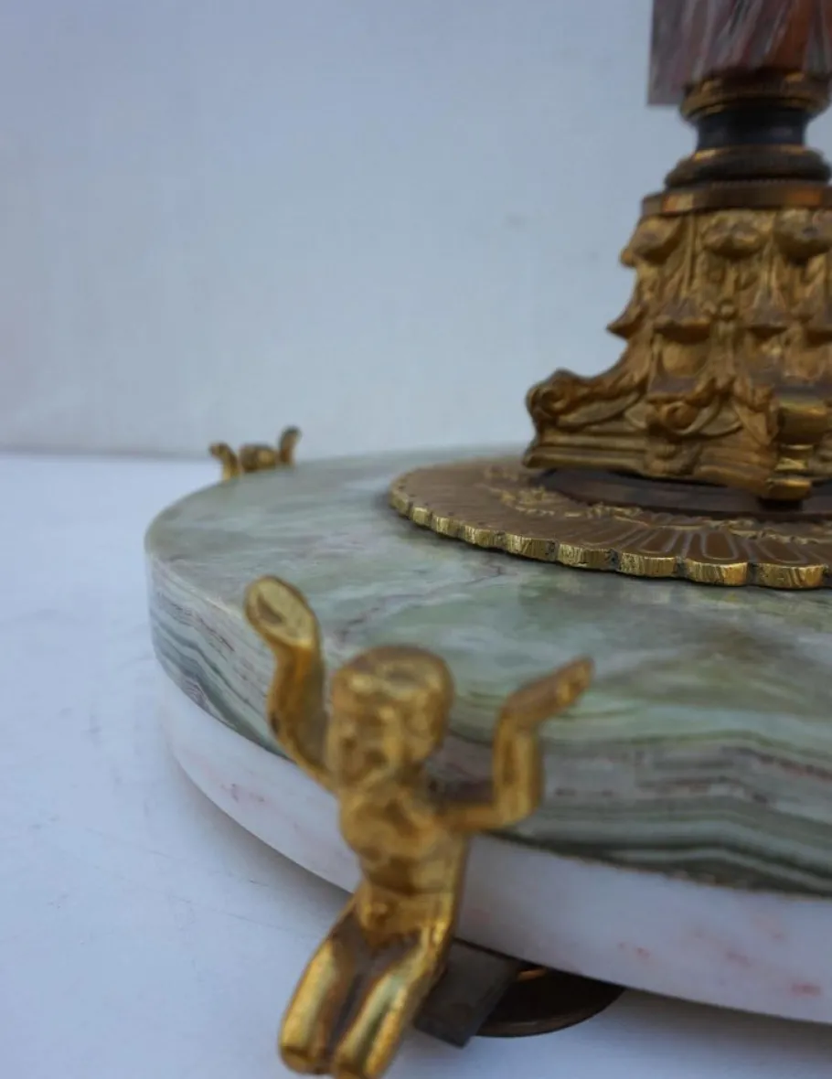 Pamono Mid-Century Modern Hollywood Regency Onyx Marble and Gilt Floor Lamp, 1960s