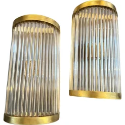 Sale Pamono Mid-Century Modern Italian Wall Sconces in Brass and Glass, 1980s, Set of 2