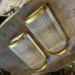 Sale Pamono Mid-Century Modern Italian Wall Sconces in Brass and Glass, 1980s, Set of 2