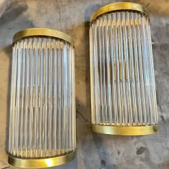 Sale Pamono Mid-Century Modern Italian Wall Sconces in Brass and Glass, 1980s, Set of 2