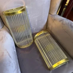 Sale Pamono Mid-Century Modern Italian Wall Sconces in Brass and Glass, 1980s, Set of 2