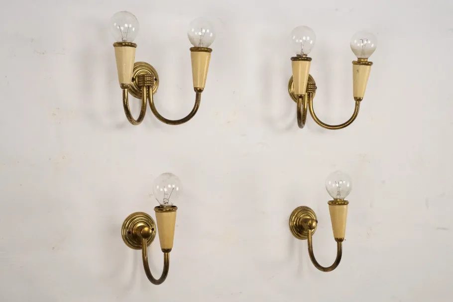 Clearance Pamono Mid-Century Modern Italian Sconces in Lacquer and Brass, 1960s, Set of 4