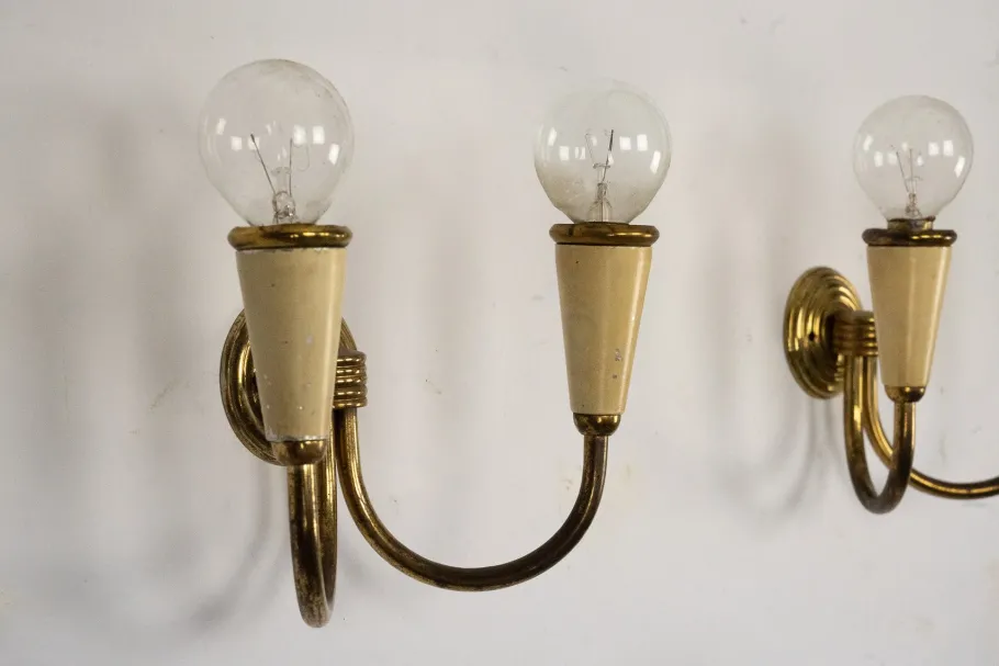 Clearance Pamono Mid-Century Modern Italian Sconces in Lacquer and Brass, 1960s, Set of 4
