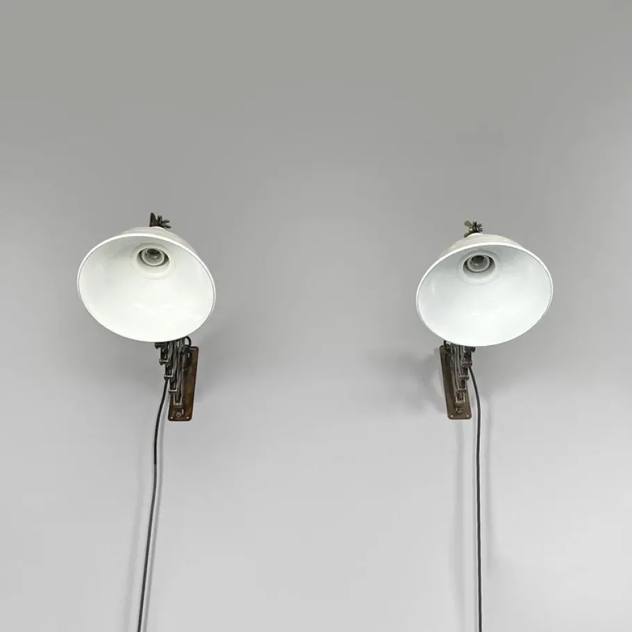 Best Pamono Mid-Century Modern Italian Pantograph Wall Lamps with White Metal Diffuser, 1960s, Set of 2