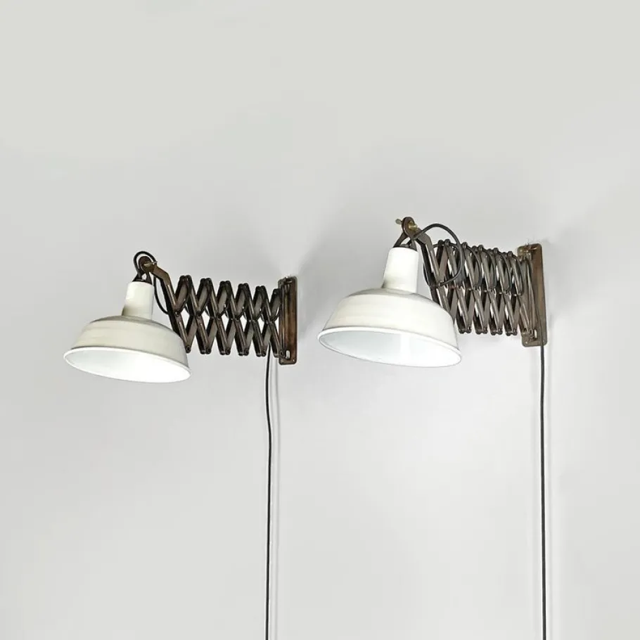 Best Pamono Mid-Century Modern Italian Pantograph Wall Lamps with White Metal Diffuser, 1960s, Set of 2