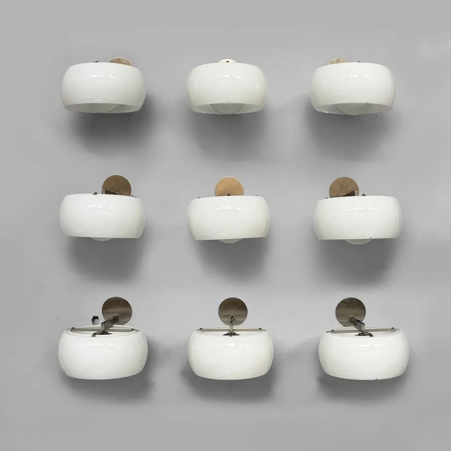 New Pamono Mid-Century Modern Italian Wall Lamps by Magistretti for Artemide, 1970s, Set of 9