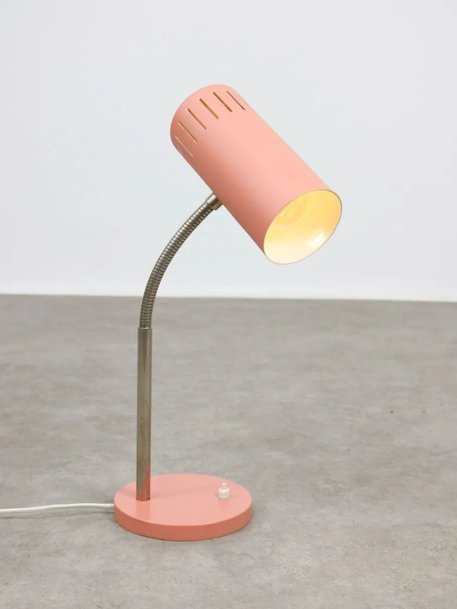 Best Pamono Mid-Century Modern Italian Gooseneck Table Lamp in Salmon and Chrome