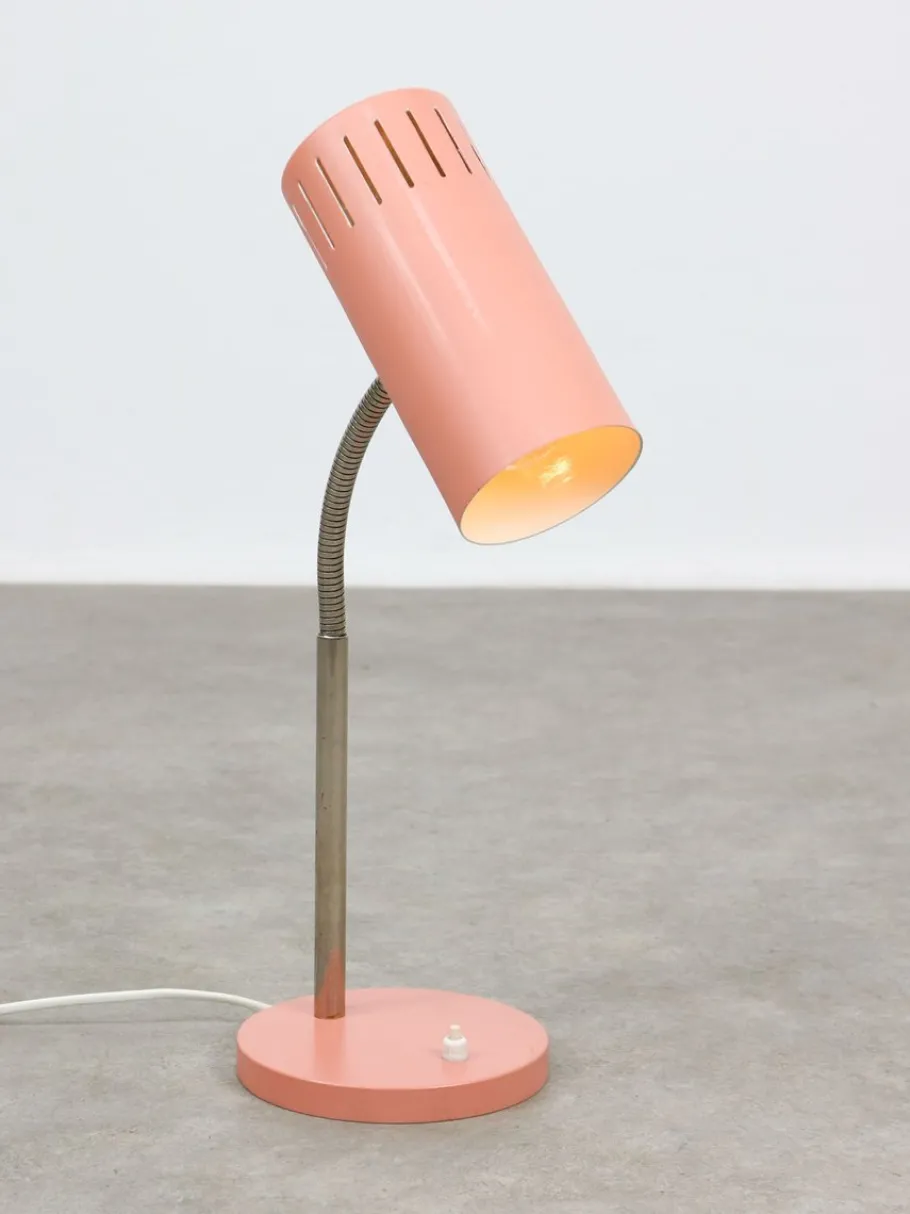 Best Pamono Mid-Century Modern Italian Gooseneck Table Lamp in Salmon and Chrome