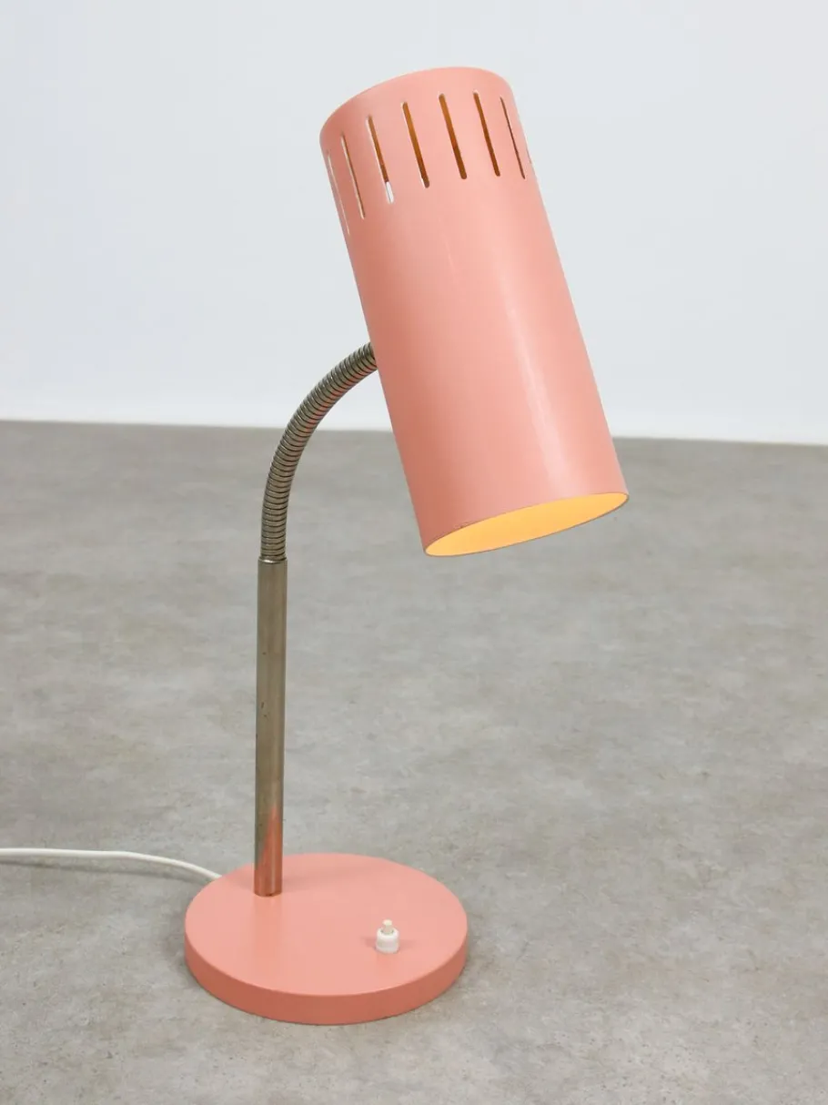Best Pamono Mid-Century Modern Italian Gooseneck Table Lamp in Salmon and Chrome