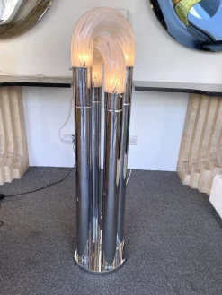 Pamono Mid-Century Modern Italian Metal Ring Floor Lamp in Murano Glass by Aldo Nason for Mazzega, 1970s