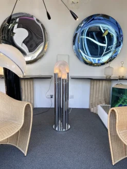 Pamono Mid-Century Modern Italian Metal Ring Floor Lamp in Murano Glass by Aldo Nason for Mazzega, 1970s