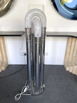 Pamono Mid-Century Modern Italian Metal Ring Floor Lamp in Murano Glass by Aldo Nason for Mazzega, 1970s