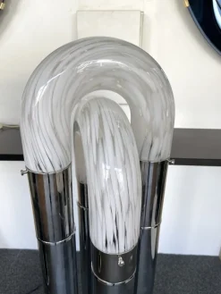 Pamono Mid-Century Modern Italian Metal Ring Floor Lamp in Murano Glass by Aldo Nason for Mazzega, 1970s