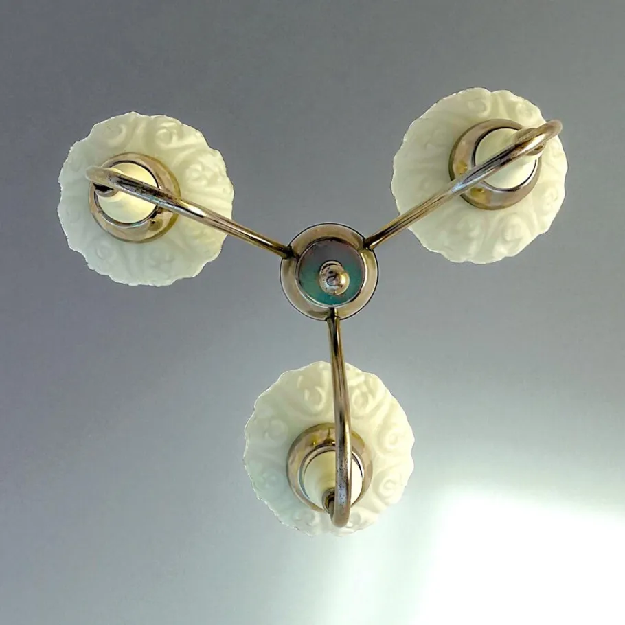 Best Pamono Mid-Century Modern 3-Light Chandelier with Opaline Glass Shades, Eastern Europe, 1960s