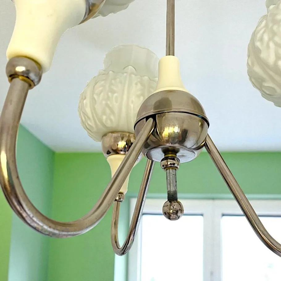 Best Pamono Mid-Century Modern 3-Light Chandelier with Opaline Glass Shades, Eastern Europe, 1960s