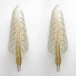 Hot Pamono Mid-Century Modern Murano Glass & Gold Leaf Sconces in the style of Barovier & Toso, 1980, Set of 2