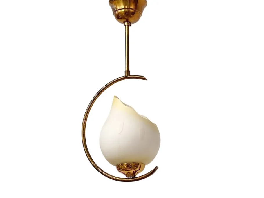 Best Pamono Mid-Century Modern Opaline Glass and Brass Pendant, Sweden, 1950s