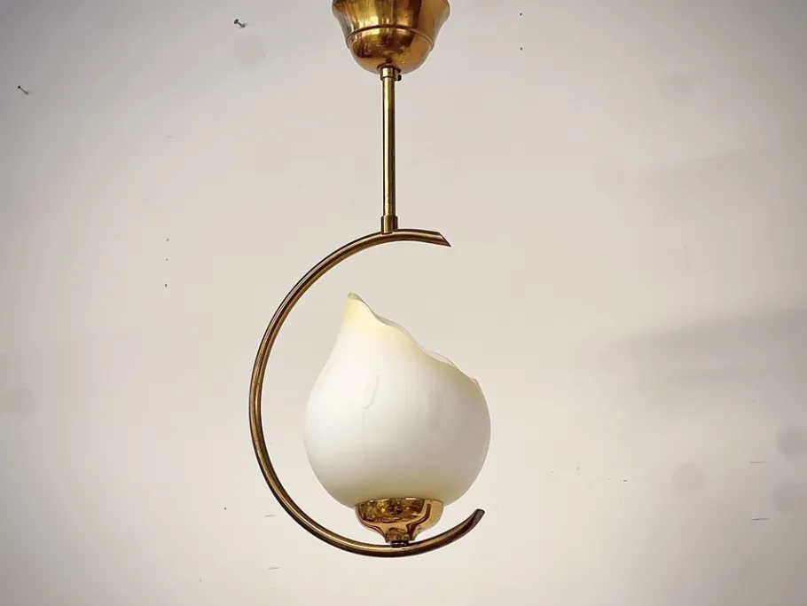 Best Pamono Mid-Century Modern Opaline Glass and Brass Pendant, Sweden, 1950s