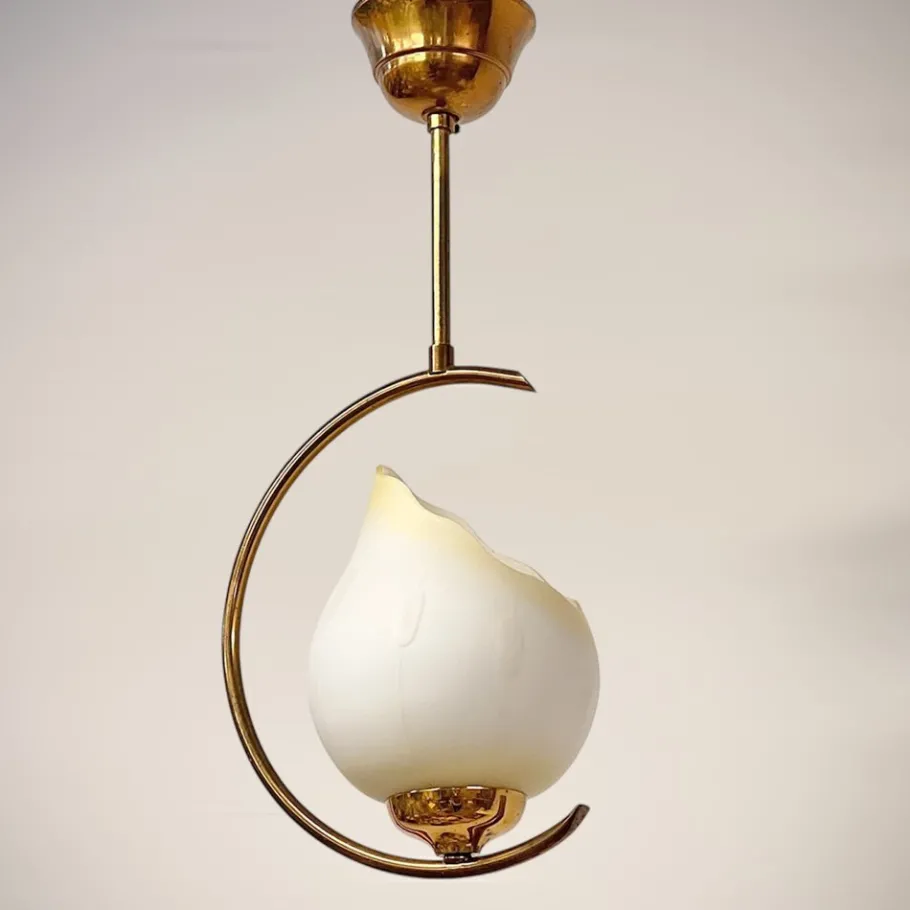 Best Pamono Mid-Century Modern Opaline Glass and Brass Pendant, Sweden, 1950s