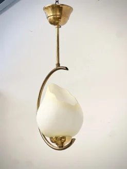 Best Pamono Mid-Century Modern Opaline Glass and Brass Pendant, Sweden, 1950s
