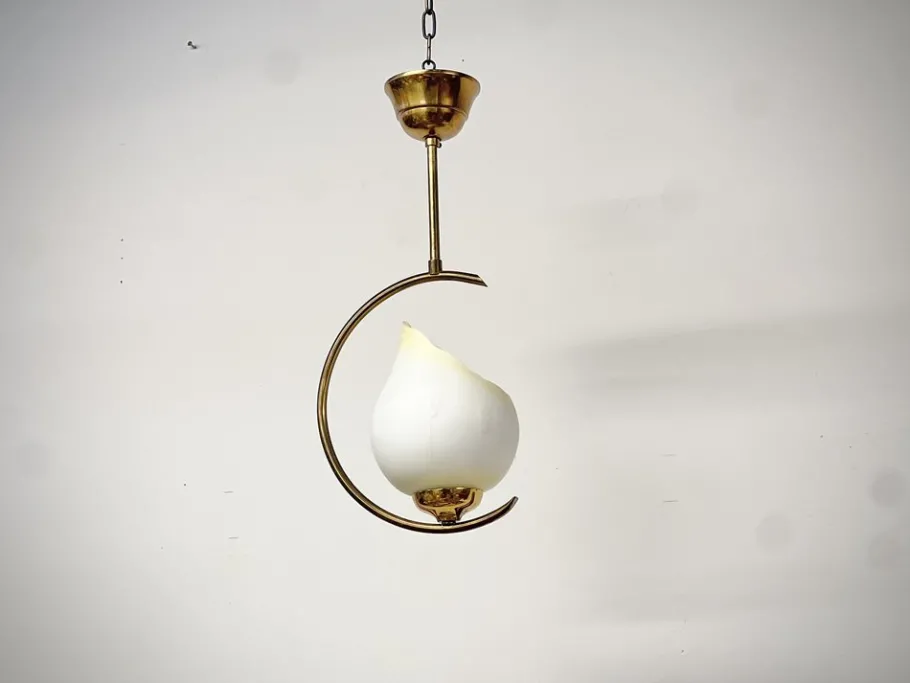 Best Pamono Mid-Century Modern Opaline Glass and Brass Pendant, Sweden, 1950s