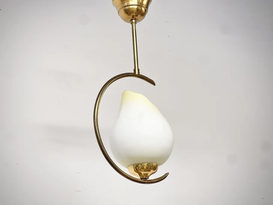 Best Pamono Mid-Century Modern Opaline Glass and Brass Pendant, Sweden, 1950s