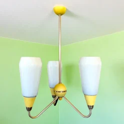 Sale Pamono Mid-Century Modern Opaline Glass 3-Light Chandelier, Eastern Europe, 1960s