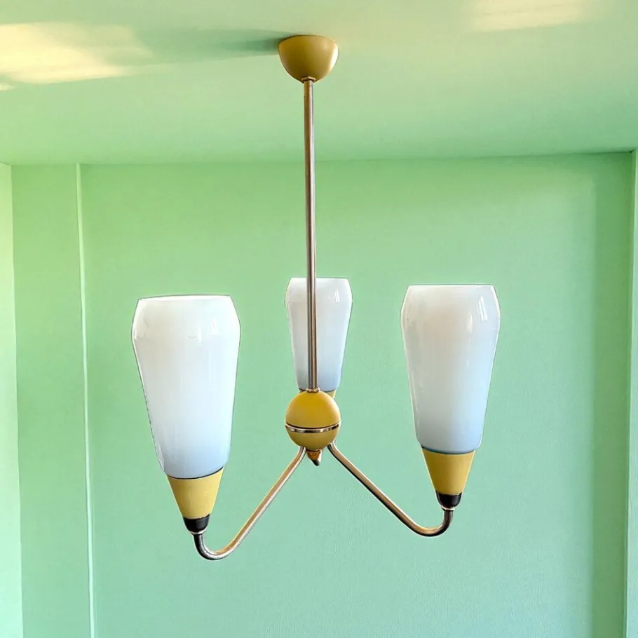 Sale Pamono Mid-Century Modern Opaline Glass 3-Light Chandelier, Eastern Europe, 1960s