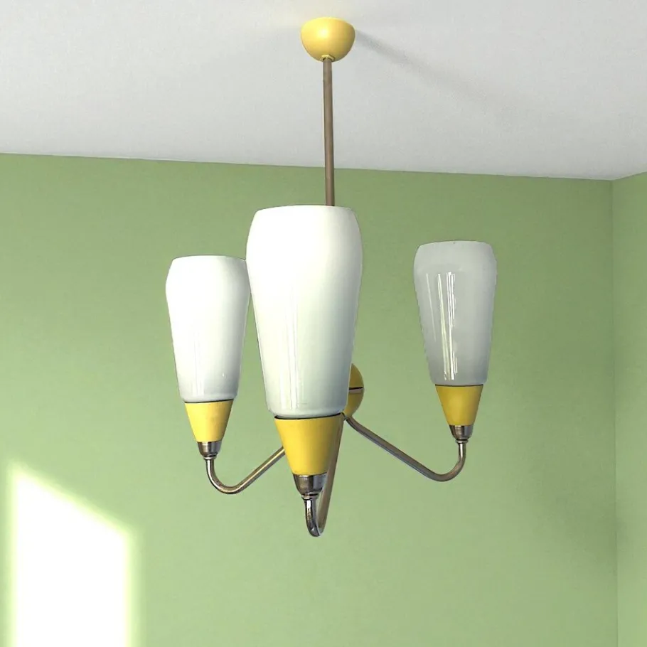 Sale Pamono Mid-Century Modern Opaline Glass 3-Light Chandelier, Eastern Europe, 1960s