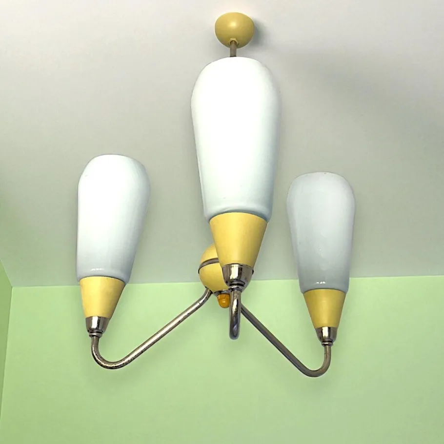 Sale Pamono Mid-Century Modern Opaline Glass 3-Light Chandelier, Eastern Europe, 1960s
