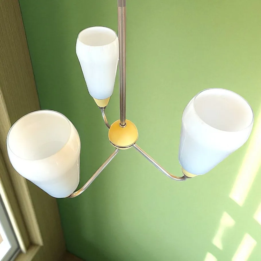 Sale Pamono Mid-Century Modern Opaline Glass 3-Light Chandelier, Eastern Europe, 1960s