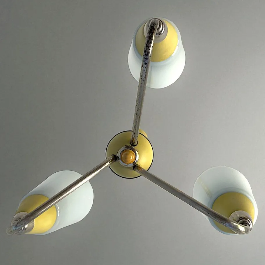 Sale Pamono Mid-Century Modern Opaline Glass 3-Light Chandelier, Eastern Europe, 1960s
