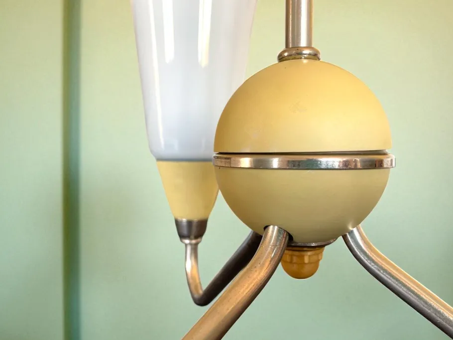 Sale Pamono Mid-Century Modern Opaline Glass 3-Light Chandelier, Eastern Europe, 1960s