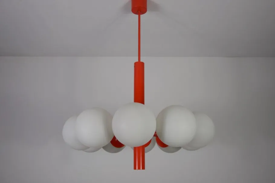 Sale Pamono Mid-Century Modern Red Kaiser 10-Arm Chandelier from Kaiser Idell / Kaiser Leuchten, Germany, 1960s