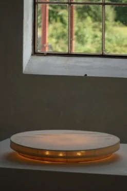 Sale Pamono Mid-Century Modern Round Linen Flush Mount, 1950s