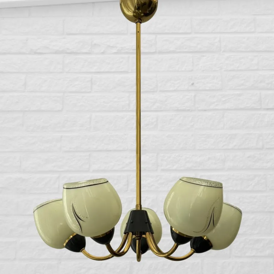 Clearance Pamono Mid-Century Modern Scandinavian Pendant in Brass and Glass, 1940s