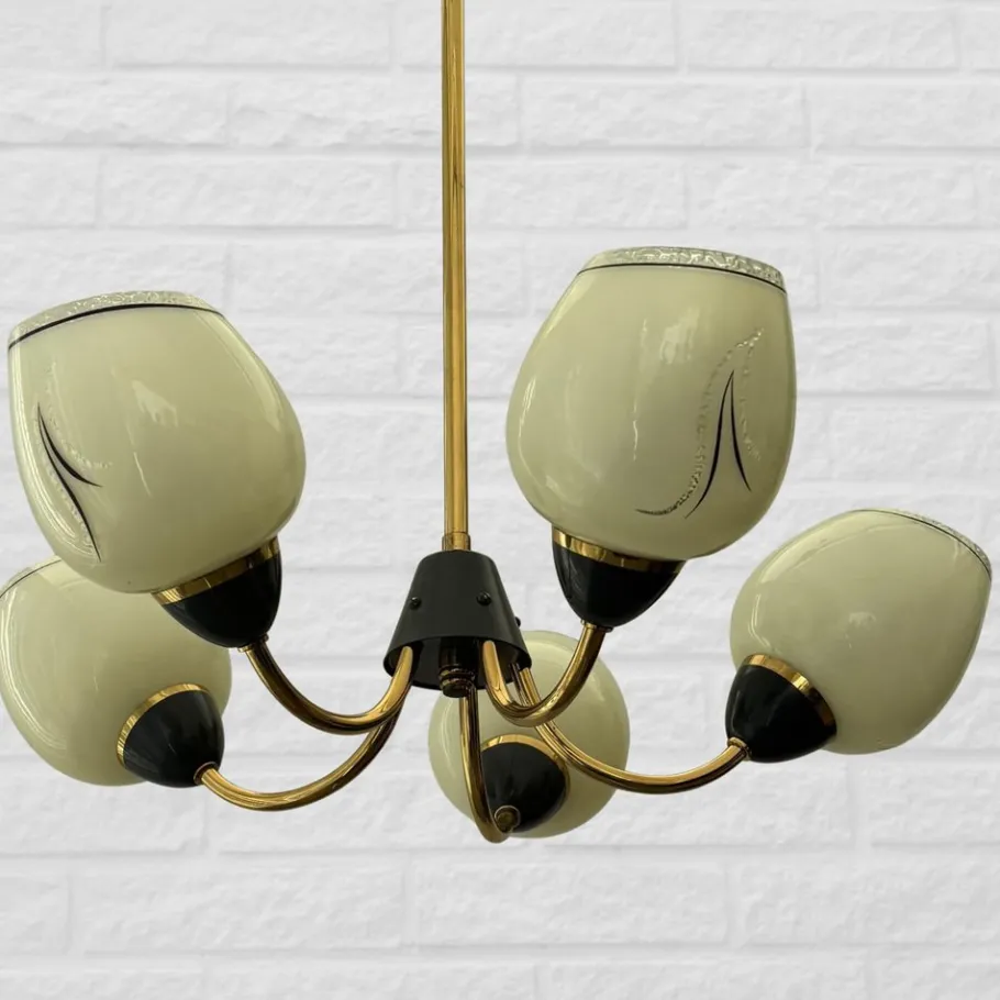 Clearance Pamono Mid-Century Modern Scandinavian Pendant in Brass and Glass, 1940s